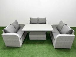 Fimous 6 Seater PE Wicker Rattan Furniture Sofa Sets with Adjustable Lifting Dining or Coffee Table 2 Seater Love Sofa Light Grey - thumbnail 1