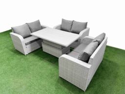 Fimous 6 Seater PE Wicker Rattan Furniture Sofa Sets with Adjustable Lifting Dining or Coffee Table 2 Seater Love Sofa Light Grey - thumbnail 2