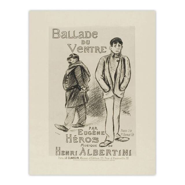 "Artery8 Ballade du Ventre Theatre Poster Steinlen Wall Art Poster Print in Beige - Size: W12"" x H16""" - image 1