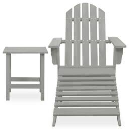 Berkfield Home Elegant Garden Adirondack Chair with Ottoman&Table Solid Fir Wood Grey - thumbnail 3