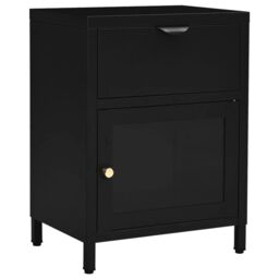 Berkfield Home Nightstand Black 40x30x54.5 cm Steel & Glass - thumbnail 2