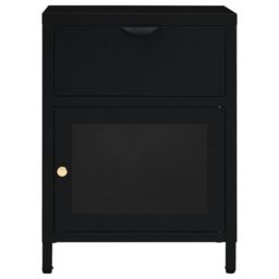 Berkfield Home Nightstand Black 40x30x54.5 cm Steel & Glass - thumbnail 3