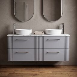 Balterley 4 Drawer Wall Hung Vanity Unit Marble Laminate Worktop, Grey 1200mm - thumbnail 8
