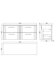 Balterley 4 Drawer Wall Hung Vanity Unit Marble Laminate Worktop, Grey 1200mm - thumbnail 2