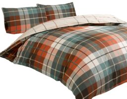 Rapport Home Lomond Check Flannellette Duvet Cover Set with Pillowcase in Terracotta - Size: Single - thumbnail 2