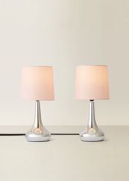 ValueLights Teardrop Pair Compact Fabric Shades Brushed Chrome Touch Table Lamps in Baby Pink - thumbnail 3