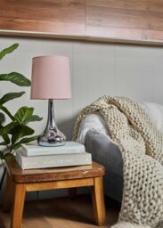 ValueLights Teardrop Pair Compact Fabric Shades Brushed Chrome Touch Table Lamps in Baby Pink - thumbnail 8