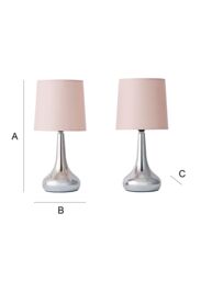 ValueLights Teardrop Pair Compact Fabric Shades Brushed Chrome Touch Table Lamps in Baby Pink - thumbnail 9