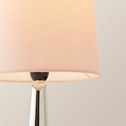 ValueLights Teardrop Pair Compact Fabric Shades Brushed Chrome Touch Table Lamps in Baby Pink - thumbnail 4