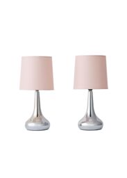 ValueLights Teardrop Pair Compact Fabric Shades Brushed Chrome Touch Table Lamps in Baby Pink - thumbnail 7