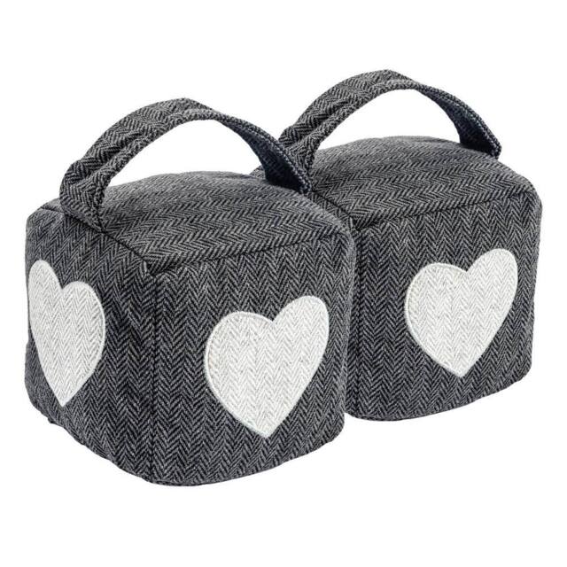 Nicola Spring Herringbone Door Stops - 16 x 16cm - Heart - Pack of 2 in Grey - Size: 16 x 16 cm - image 1