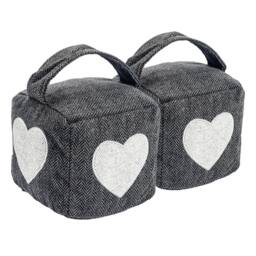 Nicola Spring Herringbone Door Stops - 16 x 16cm - Heart - Pack of 2 in Grey - Size: 16 x 16 cm - thumbnail 1