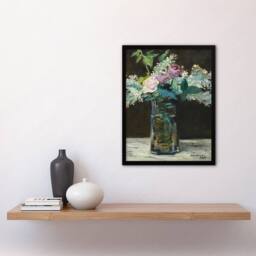 Artery8 Vase of White Lilacs & Roses Manet Vintage Framed Wall Art Print - Size: A4 - thumbnail 4
