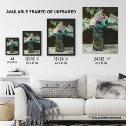 Artery8 Vase of White Lilacs & Roses Manet Vintage Framed Wall Art Print - Size: A4 - thumbnail 3