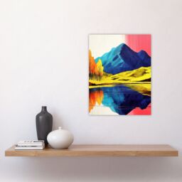 "Artery8 Serene Mountain Lake Pink Sky Autumn Landscape Wall Art Print - Size: W12"" x H16""" - thumbnail 4