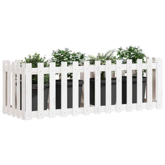 Berkfield Home Garden Raised Bed with Fence Design White 150x50x50 cm Solid Wood Pine - Size: 150 x 50 x 50 cm - image 1