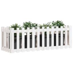 Berkfield Home Garden Raised Bed with Fence Design White 150x50x50 cm Solid Wood Pine - Size: 150 x 50 x 50 cm - thumbnail 1
