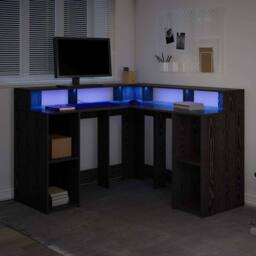 Berkfield Home Modern Desk Black Oak 130x130x91 cm Engineered Wood - Size: 130 x 130 x 91 cm - thumbnail 5