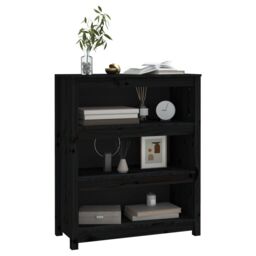 Berkfield Home Book Cabinet Black 80x35x97 cm Solid Wood Pine - Size: 80 x 35 x 97 cm - thumbnail 4