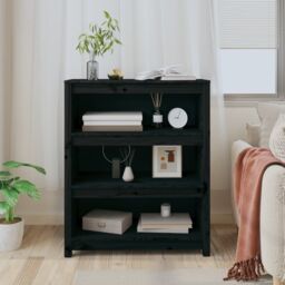 Berkfield Home Book Cabinet Black 80x35x97 cm Solid Wood Pine - Size: 80 x 35 x 97 cm - thumbnail 3