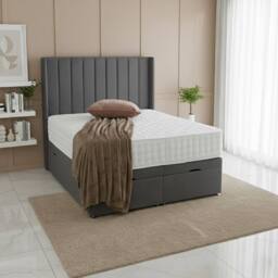 "BSSPOKE Hannah Ottoman Divan Bed Plush Velvet 54"" Headboard & No Mattress in Grey - Size: King"