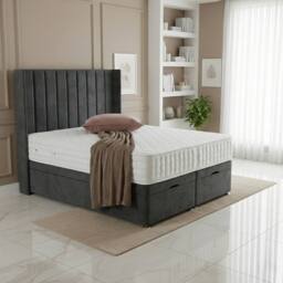 "BSSPOKE Hannah Ottoman Divan Bed Plush Velvet 54"" Headboard & No Mattress in Grey - Size: King" - thumbnail 3