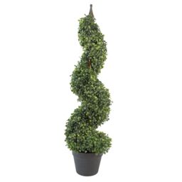 Leaf 90cm (3ft) Tall Artificial Boxwood Tower Tree Topiary Spiral Metal Top in Green - thumbnail 1