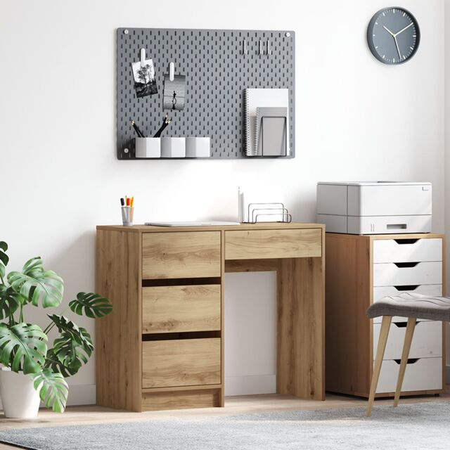 Berkfield Home Brown Writing Desk Artisan oak Engineered wood Compact Storage - image 1