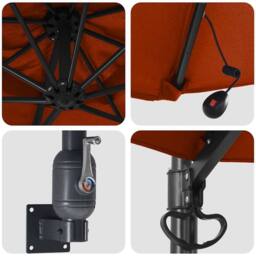 Berkfield Home Modern Wall-mounted Garden Parasol with LEDs Terracotta 248 cm in Orange - thumbnail 7