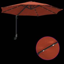 Berkfield Home Modern Wall-mounted Garden Parasol with LEDs Terracotta 248 cm in Orange - thumbnail 9