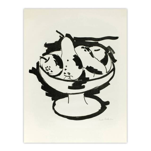 "Artery8 Bowl of Fruit Still Life Sketch Hartley Wall Art Poster Print in White - Size: W24"" x H32""" - image 1