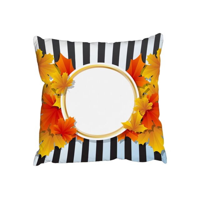 Benjamin Tate Design Cushions - Orange& Red Autumn Leaves on Black Stripes (Cushion)