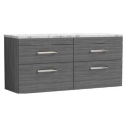 Balterley Millwich 4 Drawer Wall Hung Vanity Unit, Anthracite Woodgrain, 1200mm in Grey