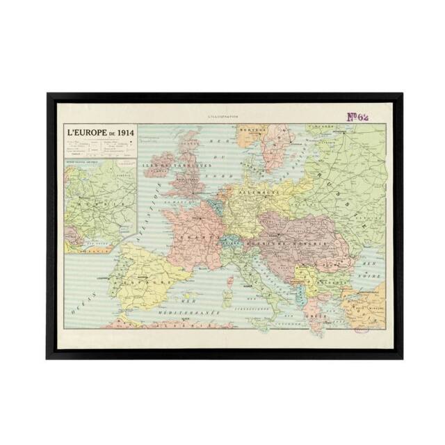 "Artery8 Peltier 1914 French Political Map of Europe Framed Canvas Wall Art Print - Size: W12"" x H16""" - image 1