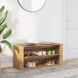 Berkfield Home Shoe Bench Artisan Oak 100x35x45 cm Engineered Wood in Brown - Size: 100 x 35 x 45 cm - thumbnail 3