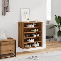 Berkfield Home Shoe Cabinet Artisan Oak 60x35x70 cm Engineered Wood in Brown - Size: 60 x 35 x 70 cm - thumbnail 4