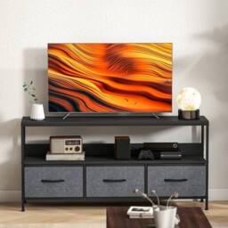 VOGREX Black Industrial Vintage Metal TV Storage Cabinet in Grey - thumbnail 4