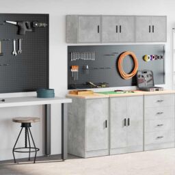 Berkfield Home Garage Cabinets 2 pcs Concrete Grey Engineered Wood - thumbnail 1