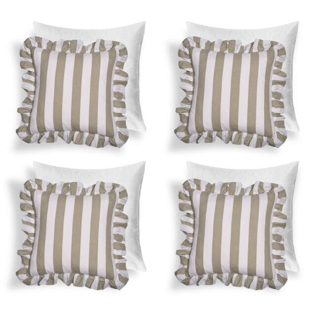 OHS 4 Pack Stripe Frill Filled Cushion Cover in Green - Size: 45 cm x 45 cm - image 1