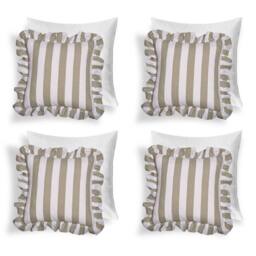 OHS 4 Pack Stripe Frill Filled Cushion Cover in Green - Size: 45 cm x 45 cm - thumbnail 1