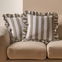 OHS 4 Pack Stripe Frill Filled Cushion Cover in Green - Size: 45 cm x 45 cm - thumbnail 2