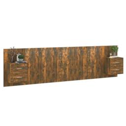 Berkfield Home Bed Headboard with Cabinets Smoked Oak Engineered Wood in Brown - thumbnail 3