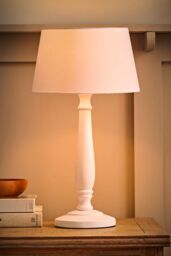 ValueLights Victoria White Wood Traditional Stem Table Lamp with Fabric Tapered Shade - thumbnail 2