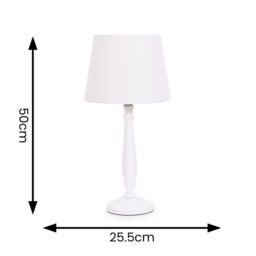 ValueLights Victoria White Wood Traditional Stem Table Lamp with Fabric Tapered Shade - thumbnail 7