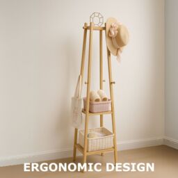 Rafaelo Mobilia Wooden Hallway Coat Rack Stand With 3 Shelves in Natural - thumbnail 7
