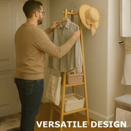 Rafaelo Mobilia Wooden Hallway Coat Rack Stand With 3 Shelves in Natural - thumbnail 5