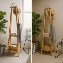 Rafaelo Mobilia Wooden Hallway Coat Rack Stand With 3 Shelves in Natural - thumbnail 3