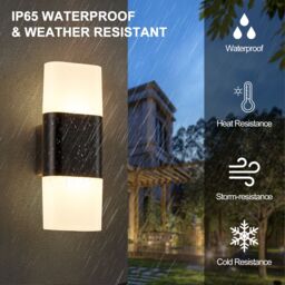 Harper Living Men's Outdoor LED Wall Lights, Up & Down Exterior Lamp with White Shade in Black - thumbnail 4
