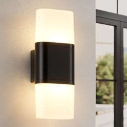 Harper Living Men's Outdoor LED Wall Lights, Up & Down Exterior Lamp with White Shade in Black - thumbnail 1