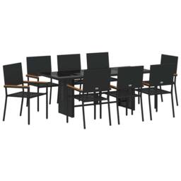 Berkfield Home Modern 9 Piece Garden Dining Set Black Poly Rattan - thumbnail 3